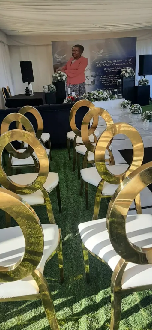 Honouring Life Beautifully. Refined gold seating and considered styling for a dignified tribute.